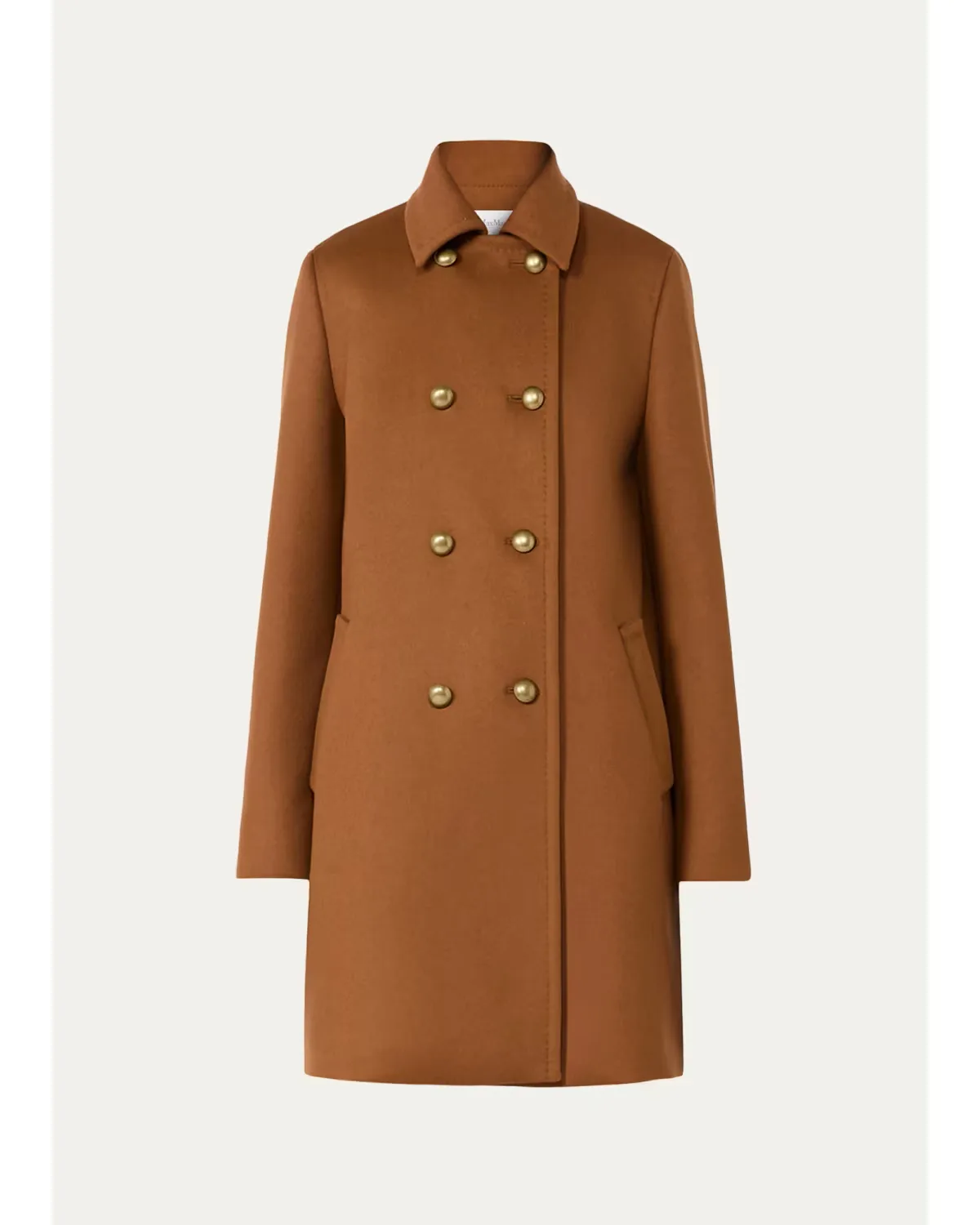 Double-Breasted Wool Broadcloth Leather-Trim Coat by Max Mara