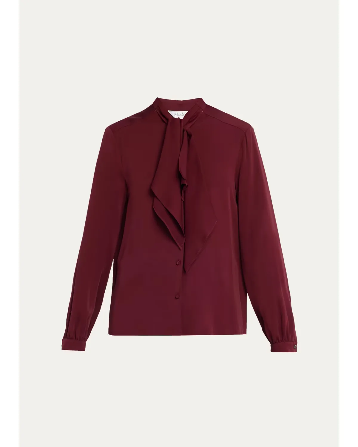 Silk Charmeuse Scarf-Neck Button-Down Blouse by Max Mara