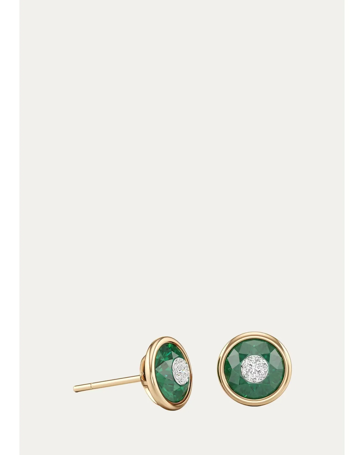 18K Yellow Gold 7mm Diamond and Emerald Stud Earrings