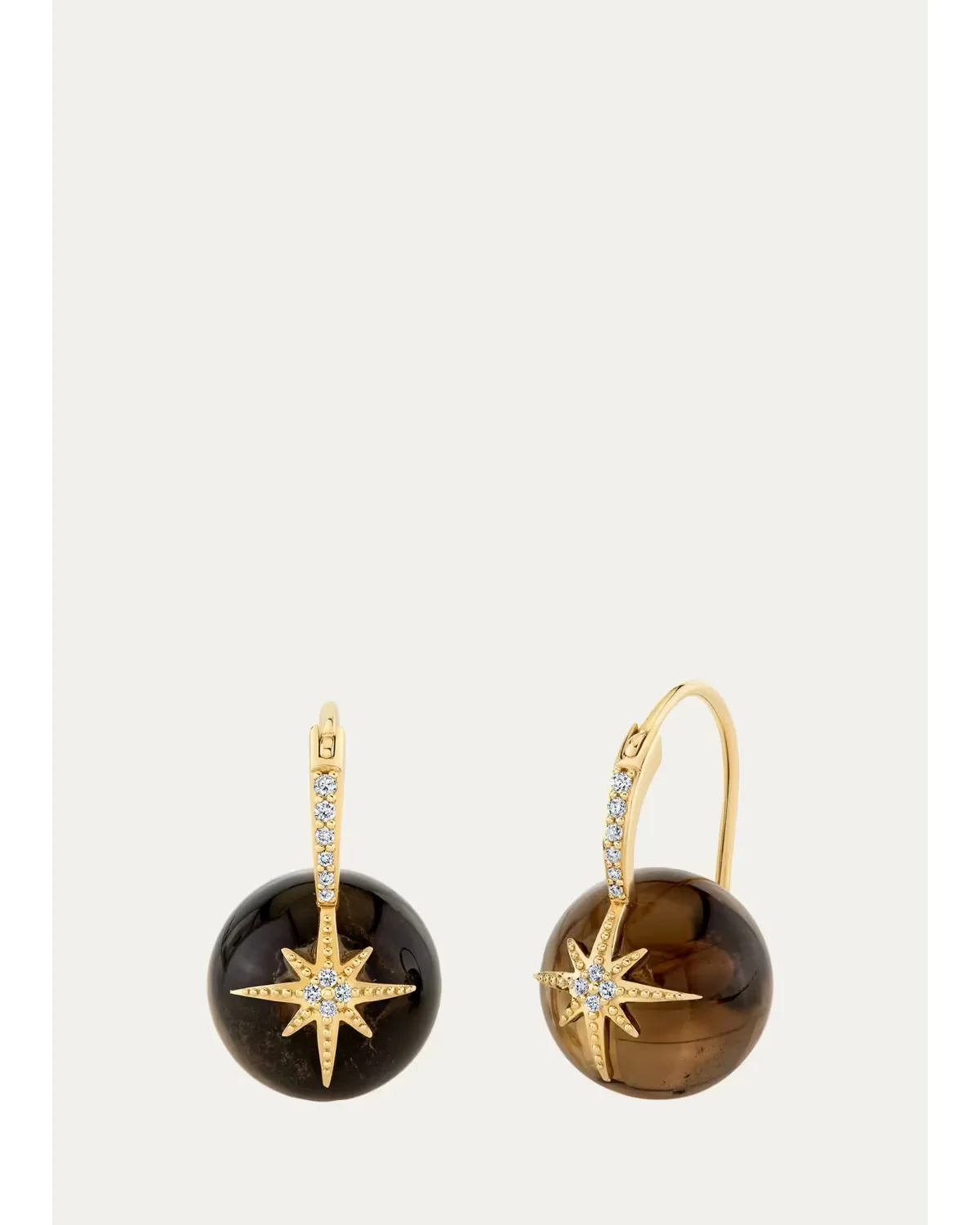 14K Yellow Gold Smoky Quartz Cocktail Earrings with Diamond Starburst by Sydney Evan