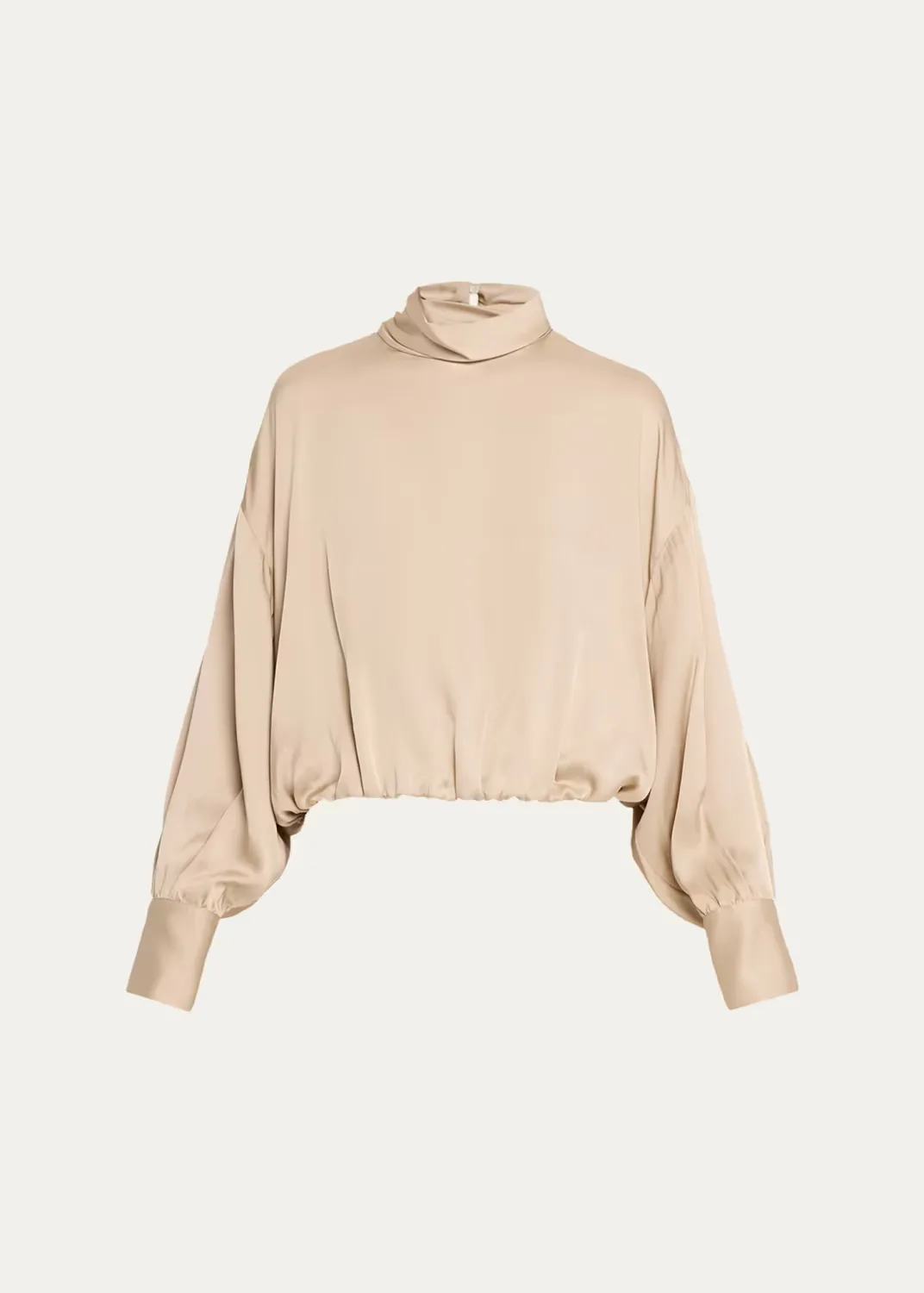 Fluid Silk Satin Long-Sleeve Bubble Blouse