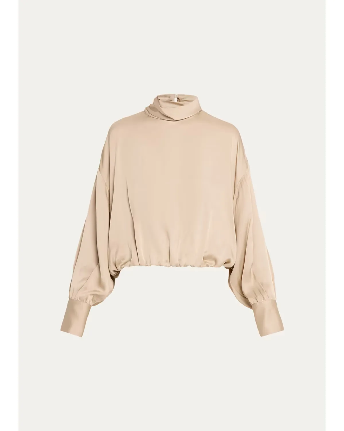 Fluid Silk Satin Long-Sleeve Bubble Blouse by Brunello Cucinelli