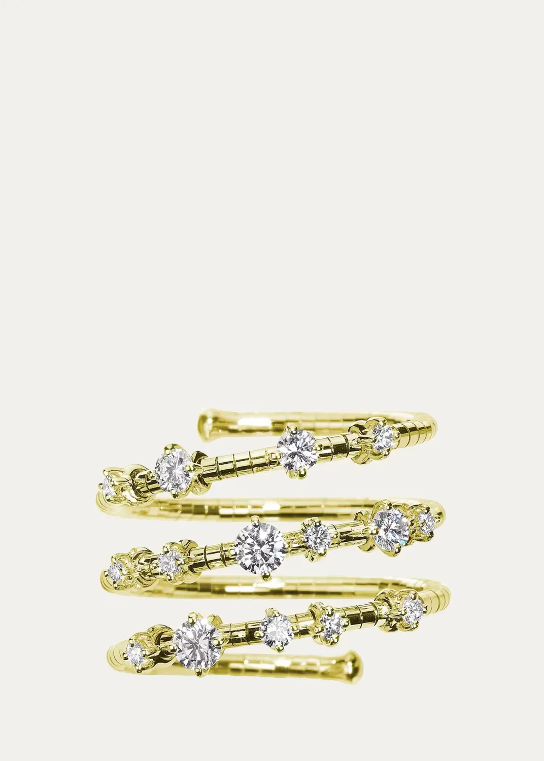 18K Yellow Gold Diamond 3-Row Wrap Ring