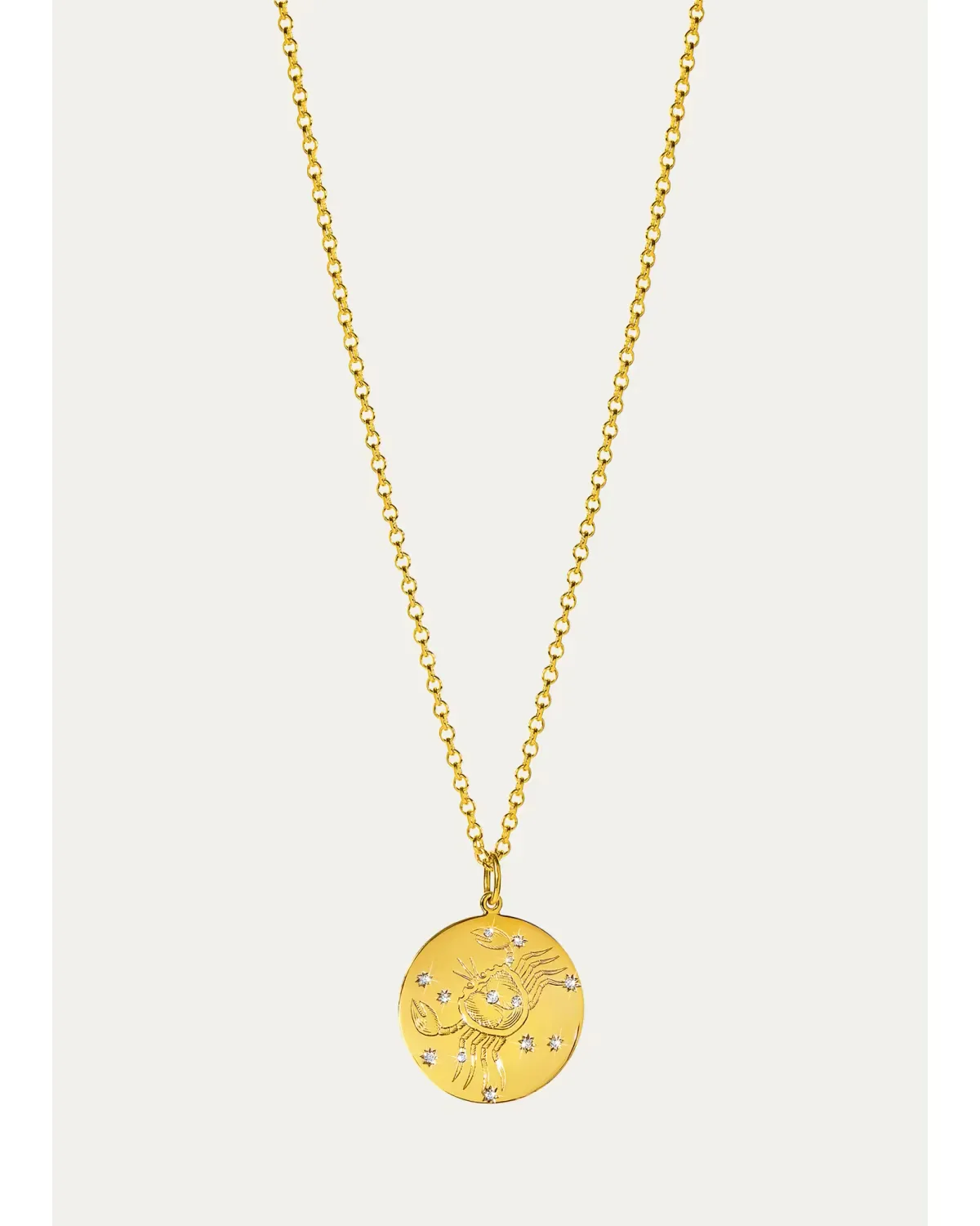 18K Yellow Gold Diamond Zodiac Necklace, Cancer