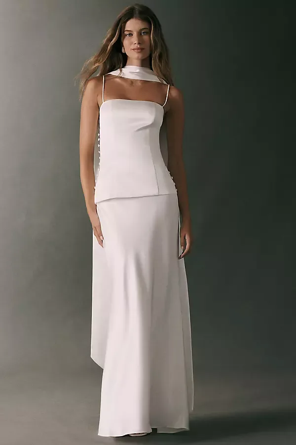 Satin Top, Maxi Skirt & Scarf Three-Piece Set by Mare Mare