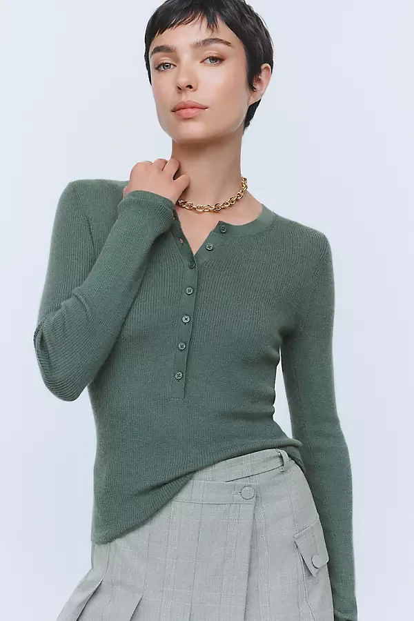 100% Cashmere Henley Top by Anthropologie