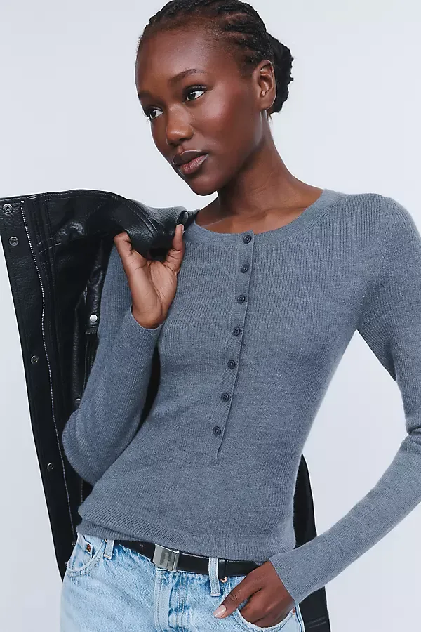 100% Cashmere Henley Top by Anthropologie