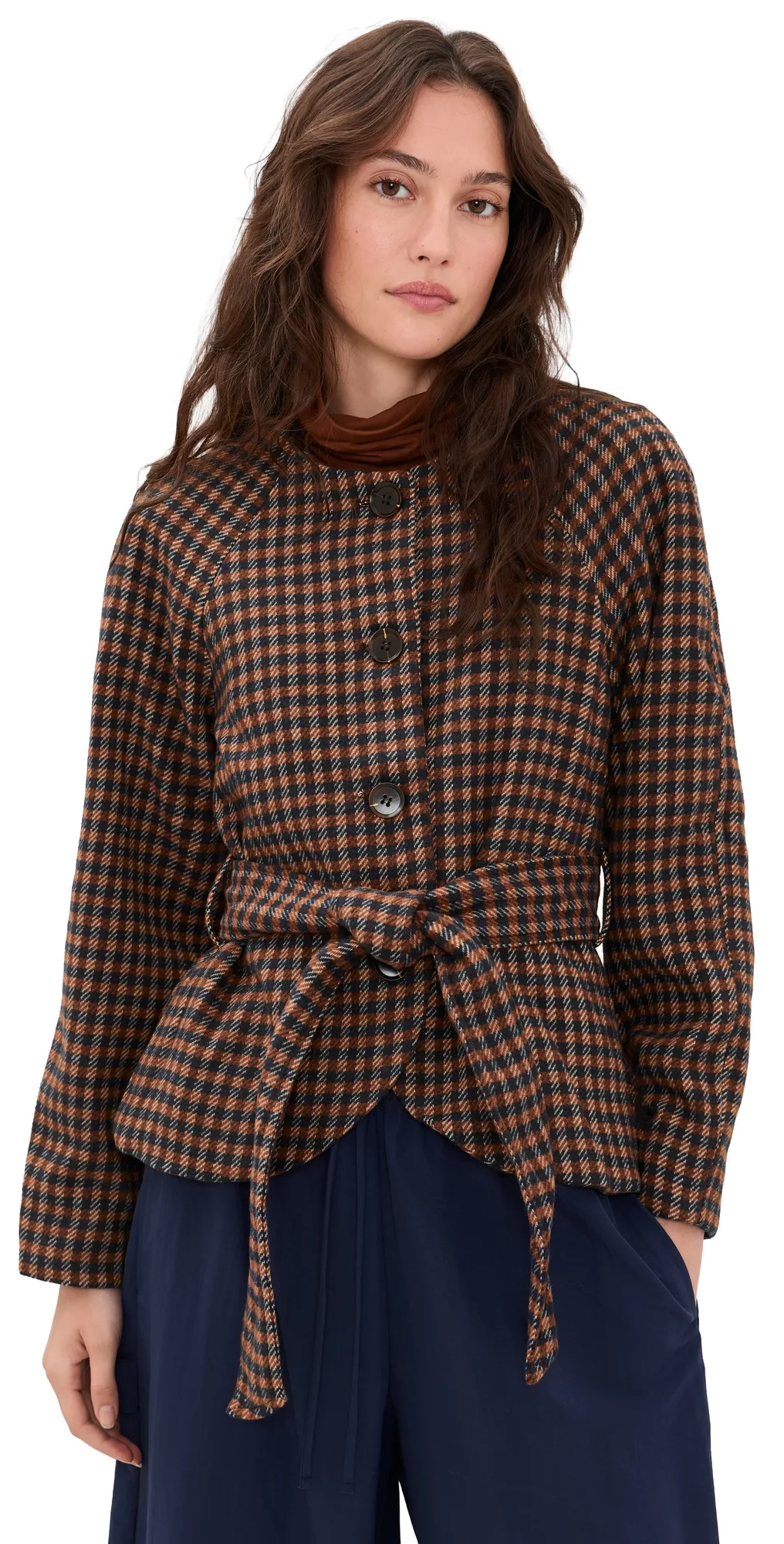 Round Neck Waist Tie Jacket by Moon River