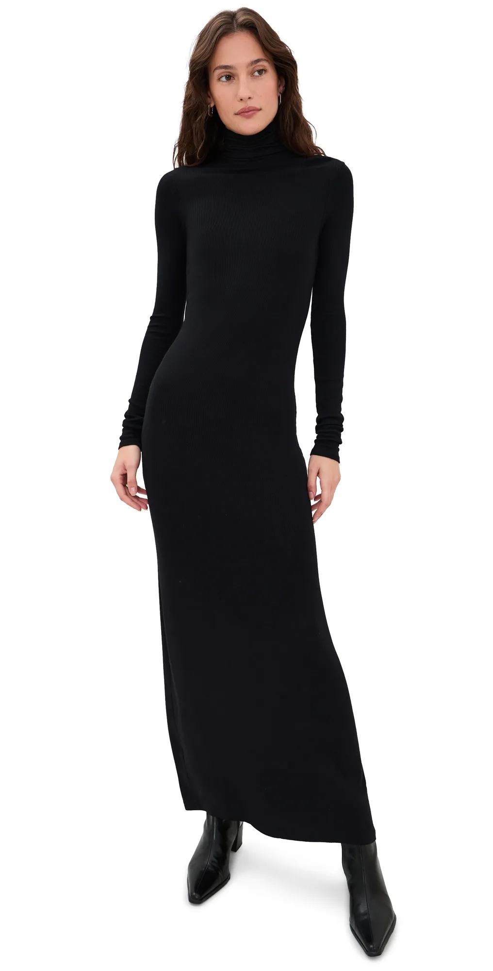 Silk Rib Fluid Turtleneck Dress
