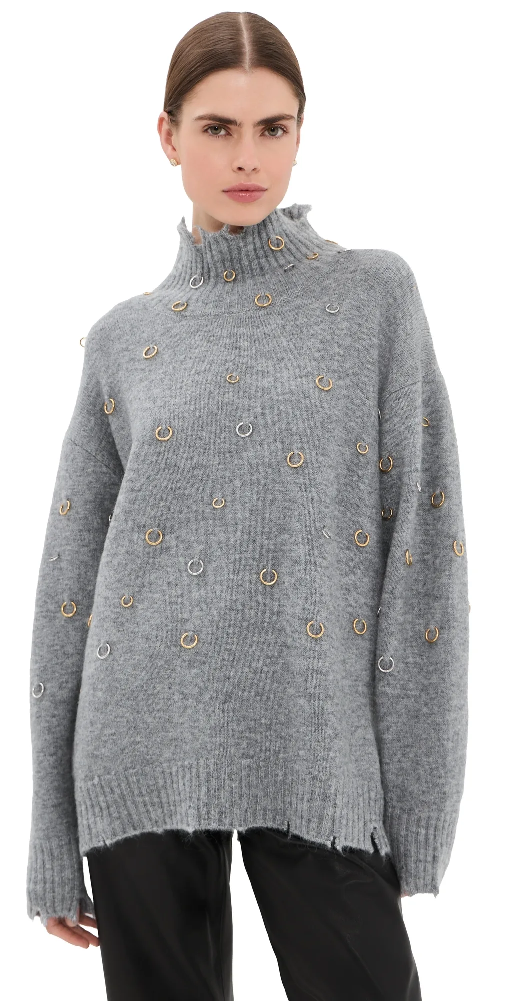 Precious Oversized Turtle Sweater Grey Melange by FRENKEN