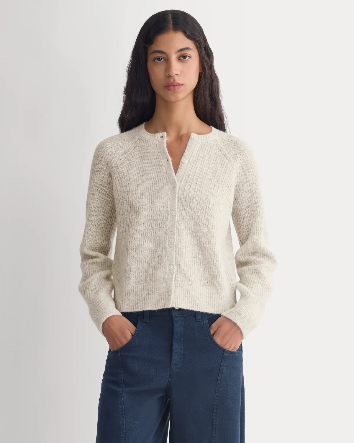 Ribbed Cropped Cardigan, Alpaca