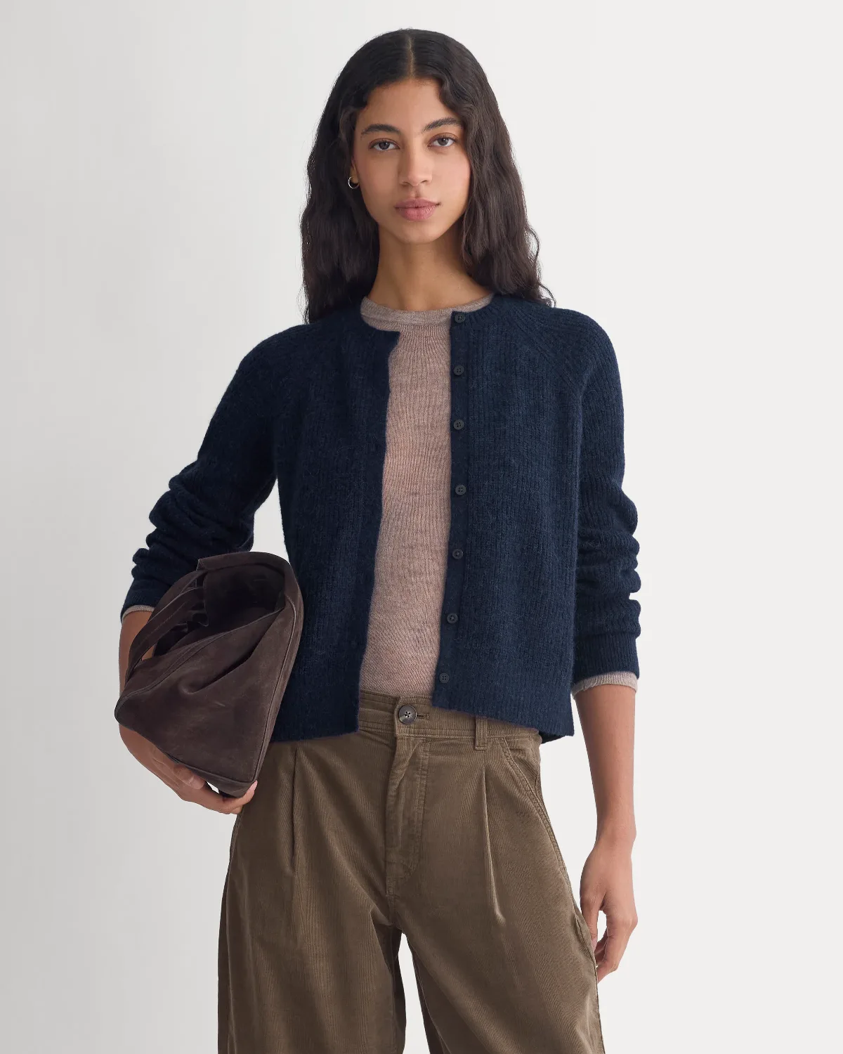 Ribbed Cropped Cardigan, Alpaca