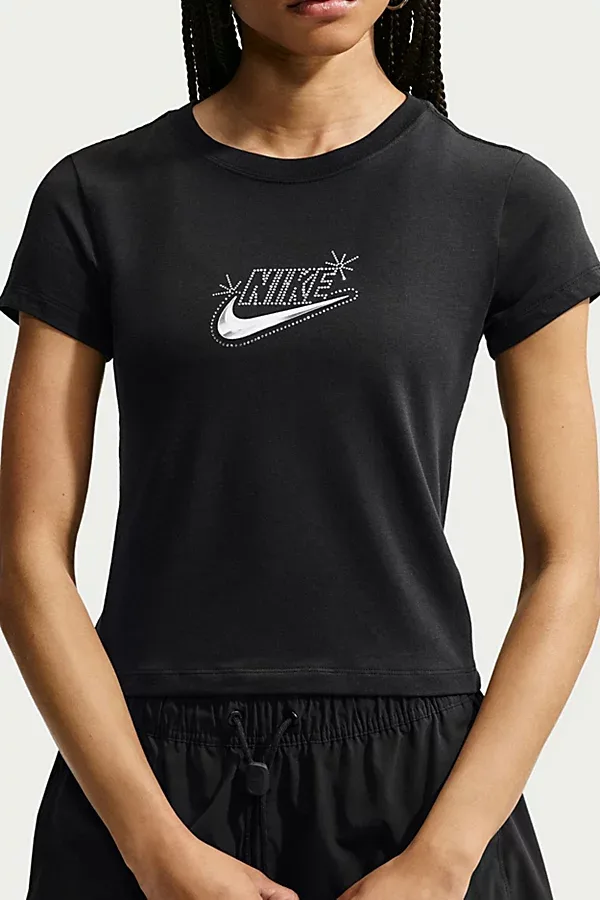 Nike Sportswear Chill Knit Rhinestone Graphic Slim Cropped Tee by Nike