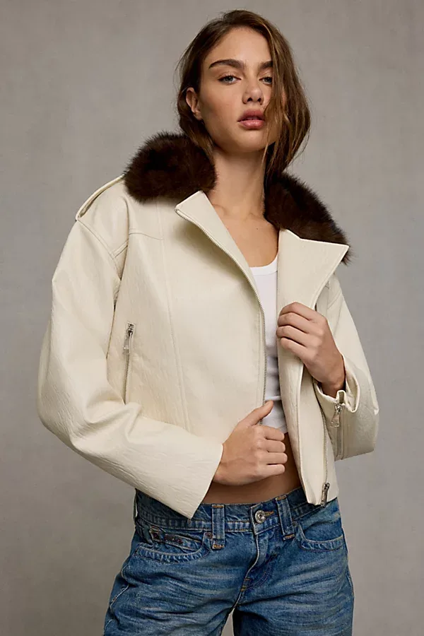Steve Madden Silas Faux Fur Trim Moto Jacket by Urban Outfitters