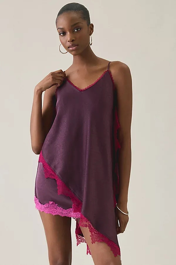 Steve Madden Morgan Asymmetric Lace Trim Satin Tunic Top by Steve Madden