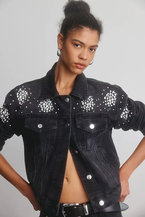 Steve Madden Clarke Rhinestone Embellished Denim Jacket by Steve Madden