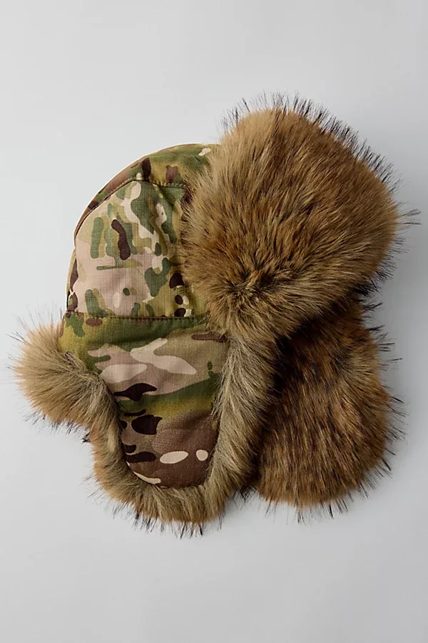 Ripstop Camo Faux Fur Trapper Hat by Urban Outfitters