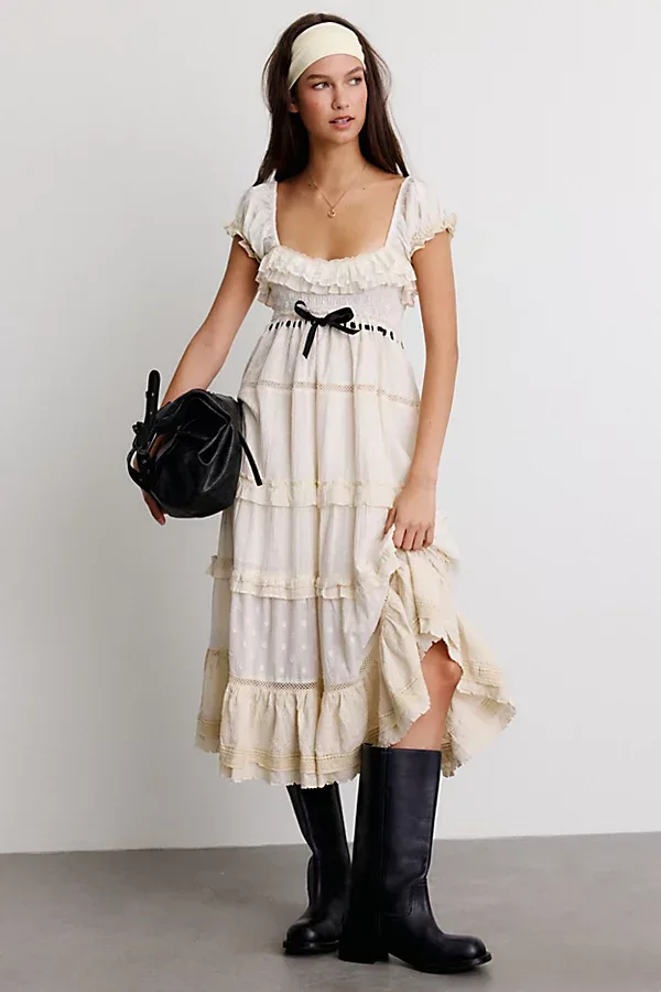 Leah Cotton Lace Trim Empire Waist Maxi Dress by Kimchi Blue