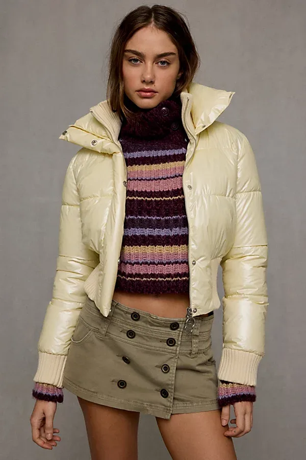 Fireside Cropped Funnel Neck Puffer Jacket