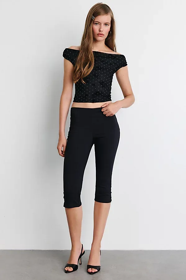 UO Fia Embellished Flocked Floral Off-The-Shoulder Crop Top by Urban Outfitters