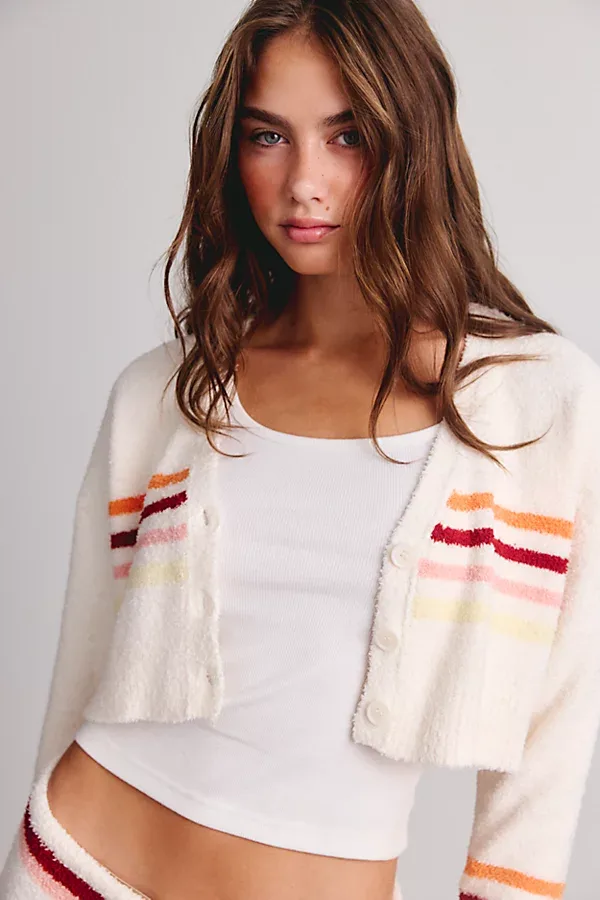 Snow Day Striped Cropped Cardigan by Out From Under