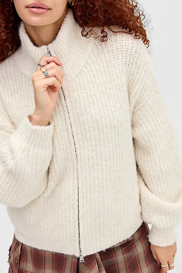 BDG Finn Funnel Neck Full Zip Sweater