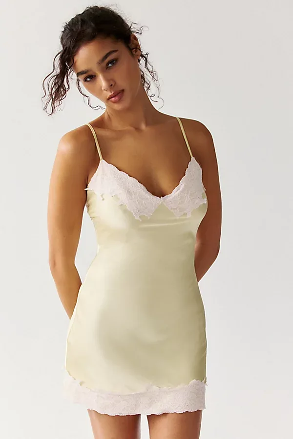 Lioness Rhode Lace Trim Satin Slip Mini Dress by Lioness