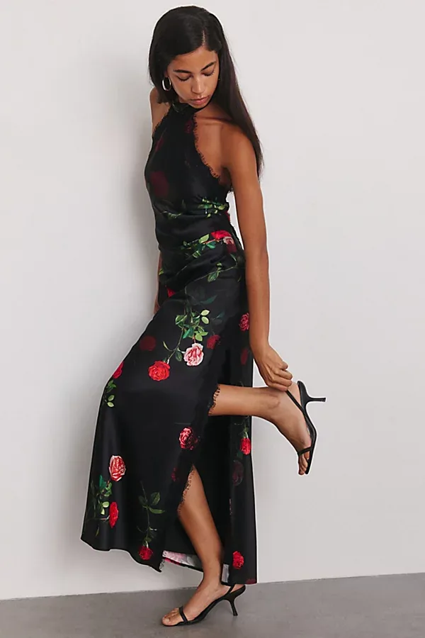 Steve Madden Lillenne Rose Garden High Halter Neck Maxi Dress by Steve Madden