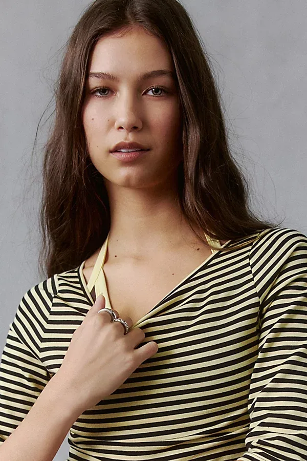 Lioness Blooming Striped Half-Sleeve Boatneck Tee by Lioness