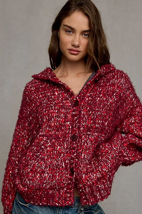 Homesick Fuzzy Knit Hooded Oversized Cardigan by BDG