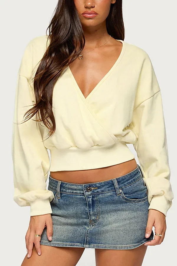 Narli Wrap Cropped Sweatshirt by Edikted