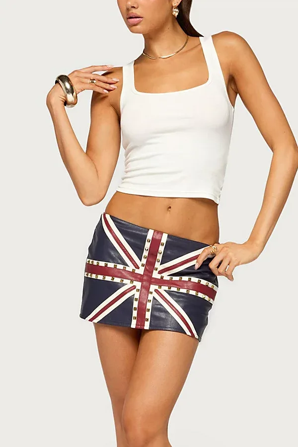 England Lover Studded Faux Leather Skort by Edikted