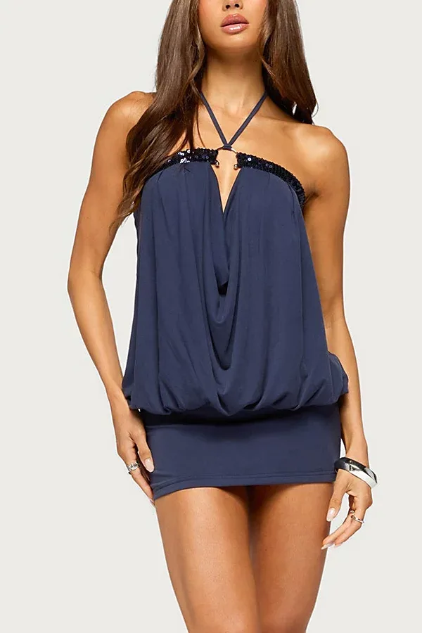 Laiva Cowl Neck Sequin Mini Dress by Edikted
