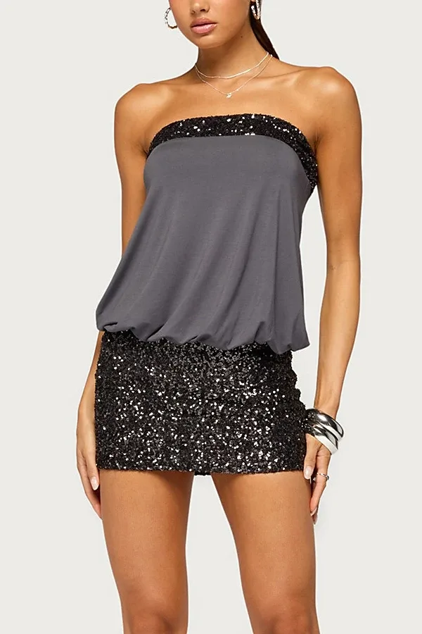 Ella Strapless Sequin Mini Dress by Edikted