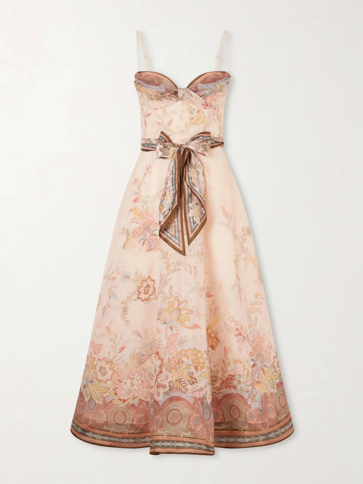 - Printed Tie-detailed Linen And Silk-blend Midi Dress - by Zimmermann