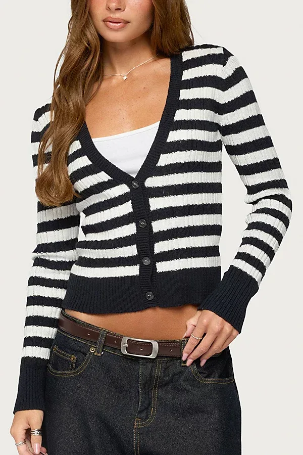 Ranel Striped Cable Knit Cardigan by Edikted