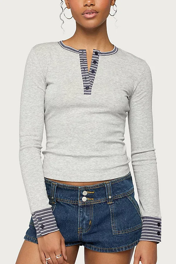 Nakia Contrast Stripey Henley Top by Edikted