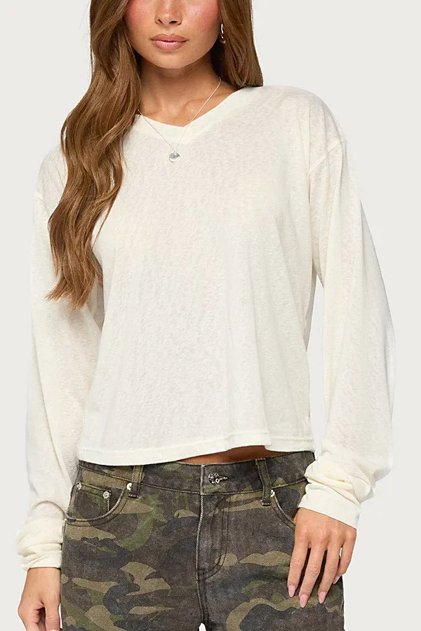 Naely Long Sleeve V Neck Top by Edikted