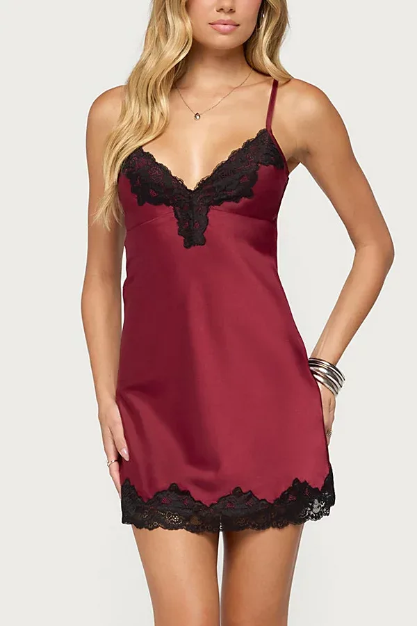 Brisa Lacey Satin Effect Mini Dress by Edikted