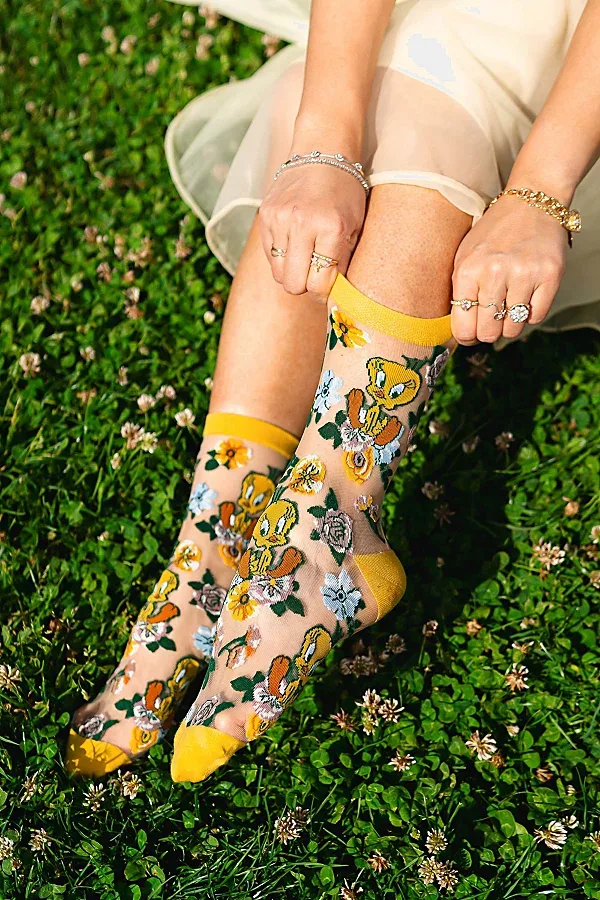 Tweety Bird Floral Sheer Sock by Sock Candy