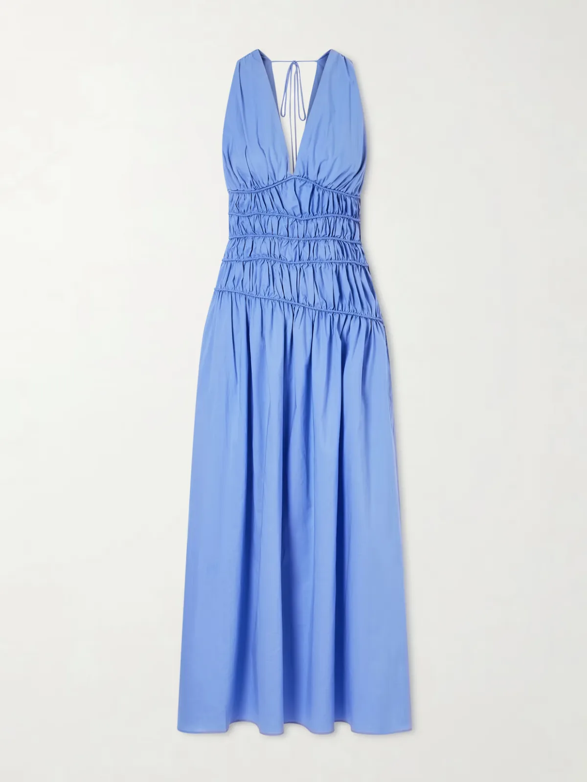 - Saja Tie-detailed Ruched Cotton Maxi Dress -