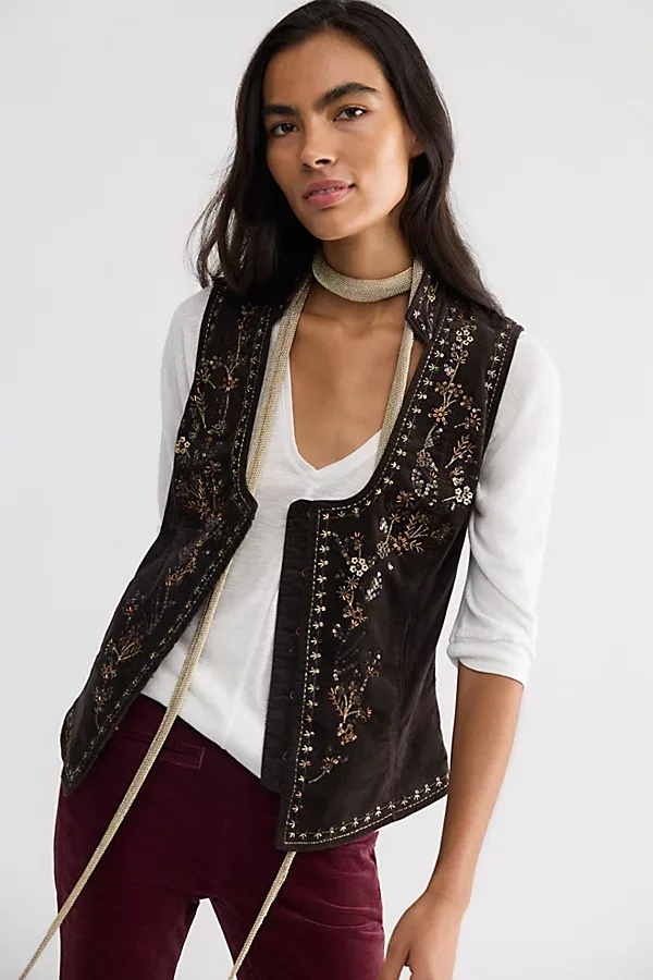 Veritas Embellished Velvet Vest by Free People