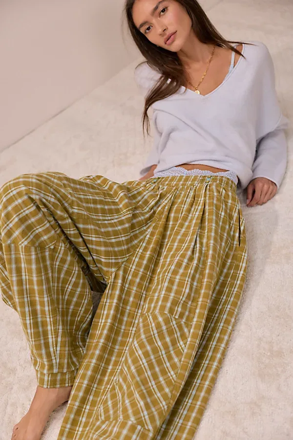 Late Checkout Flannel Wide-Leg PJ Pants