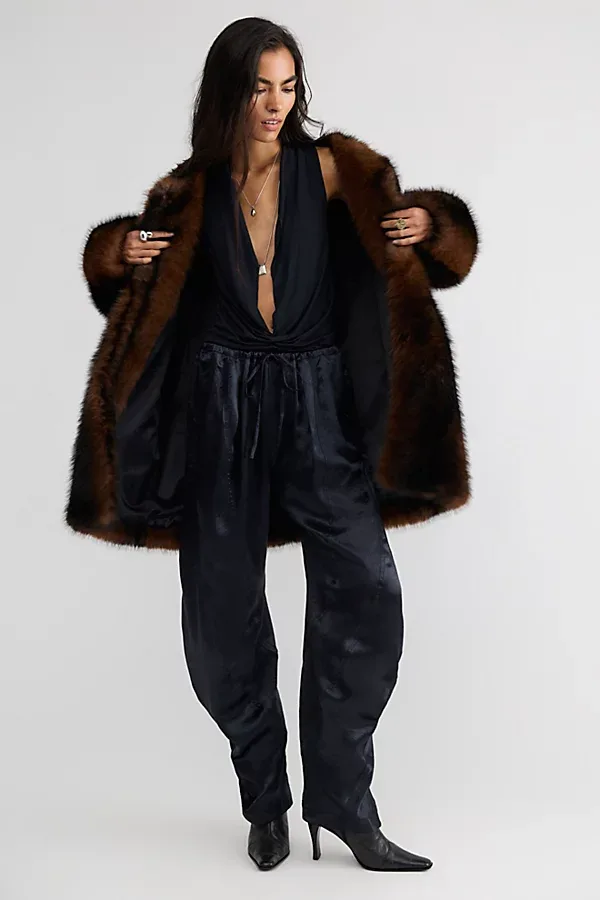 Crowd Pleaser Twisted Satin Pull-On Pants by Free People