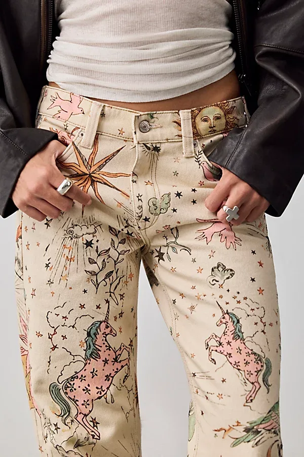 We the Free Luna Printed Mid-Rise Straight Jeans by Free People