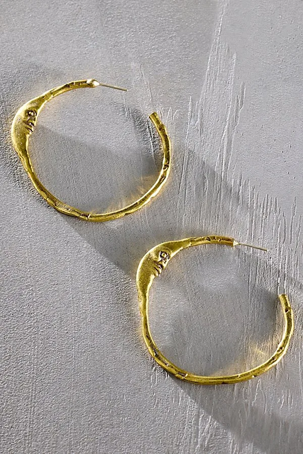 Crescent Moon Hoops - Brass by Alkemie