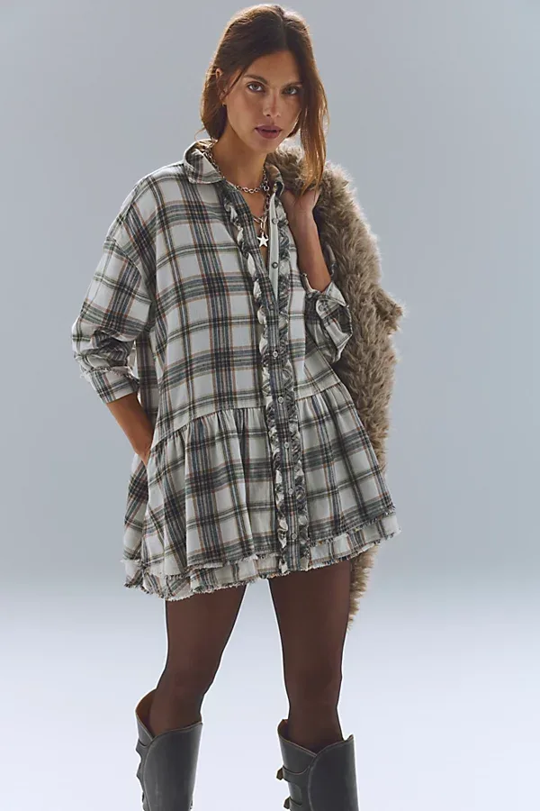 Wildflower Washed Plaid Mini Dress by Free People