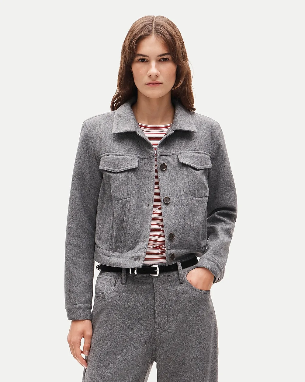 Cropped Jacket in Wool-Blend Flannel