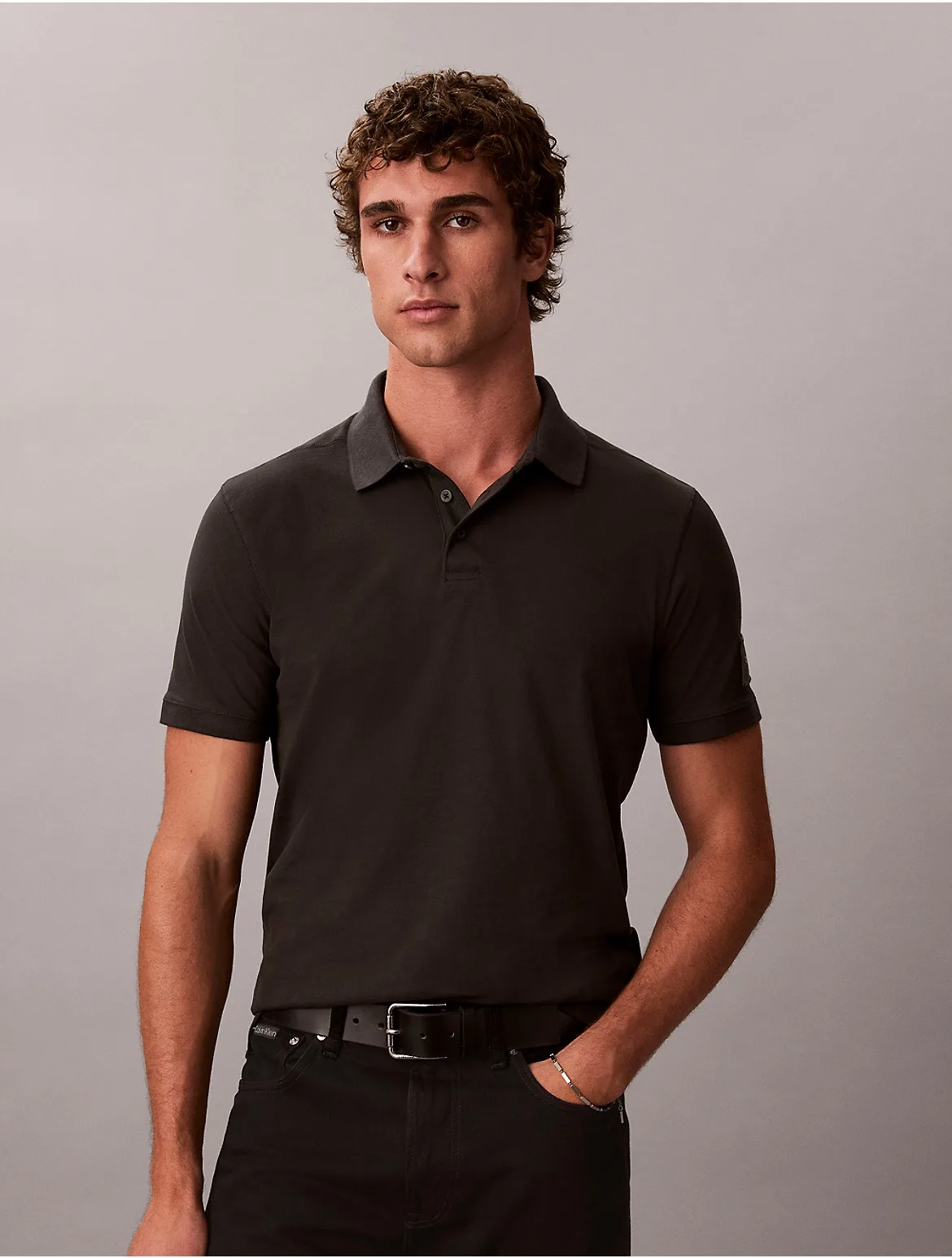 Sueded Jersey Monologo Badge Polo Shirt by Calvin Klein