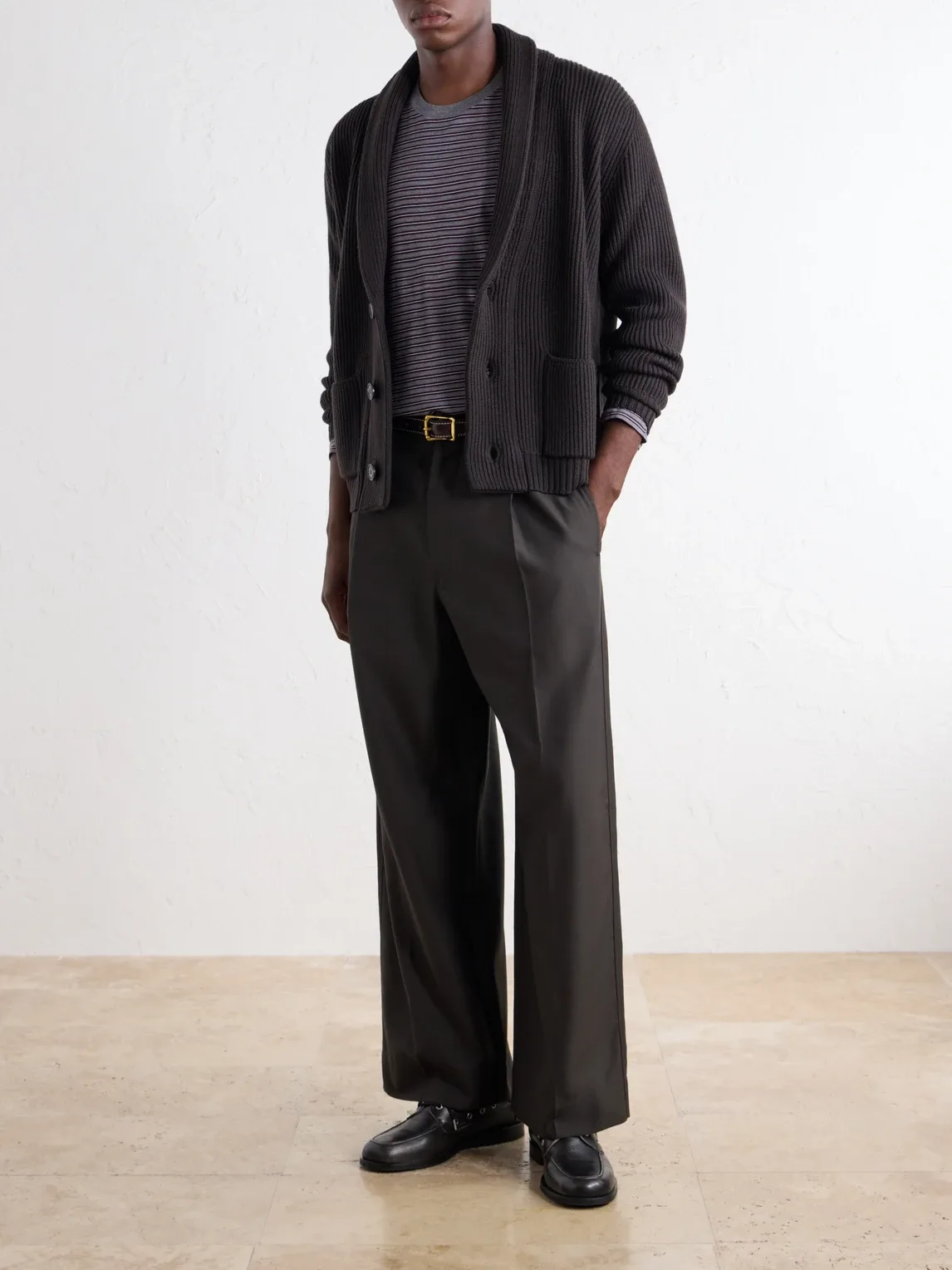 Shawl-Collar Ribbed Merino Wool Cardigan by Thom Sweeney